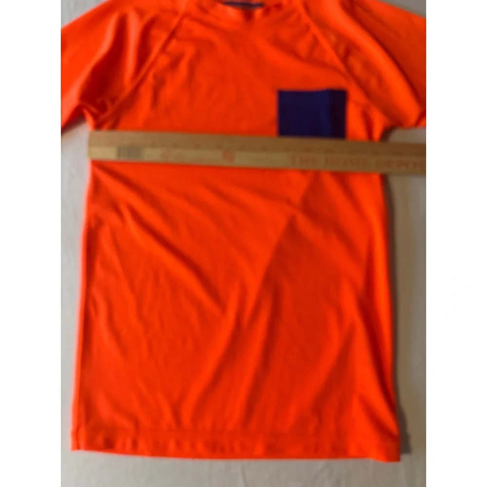 Crewcuts Rash Guard Boys 10 Neon Orange Short Sleeve UPF 50+ Pocket